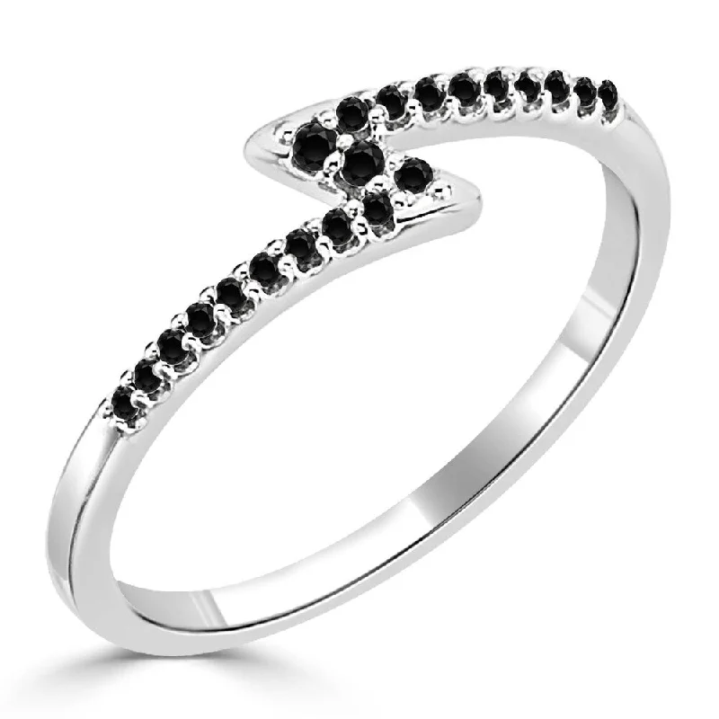 eleven-stone promise ring-Nonagonal gem ring-Auriya Petite Zig Zag Stackable Black Diamond Ring 1/8ct TDW 10K Gold