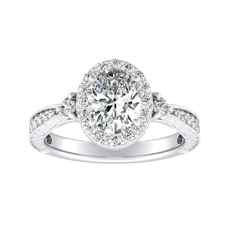 minimalist crest apex ring-Outer stone ring-Auriya Platinum Vintage Oval Halo Diamond Engagement Ring 3/4ctw (H-I, SI1-SI2)