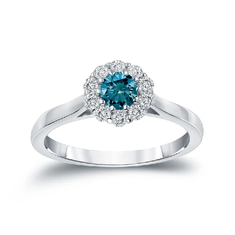 bold ruby summit apex ring-Cilantro sprig ring-Auriya Round Halo Blue Diamond Engagement Ring 1/2ct TDW 14K Gold (H-I, I1-I2)