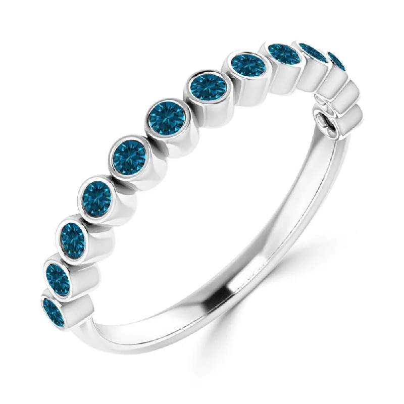 inscribed forever ring-Fossil shard ring-Auriya Stackable 1/4ct TDW Round Bezel Set Blue Diamond Wedding Band 10K Gold