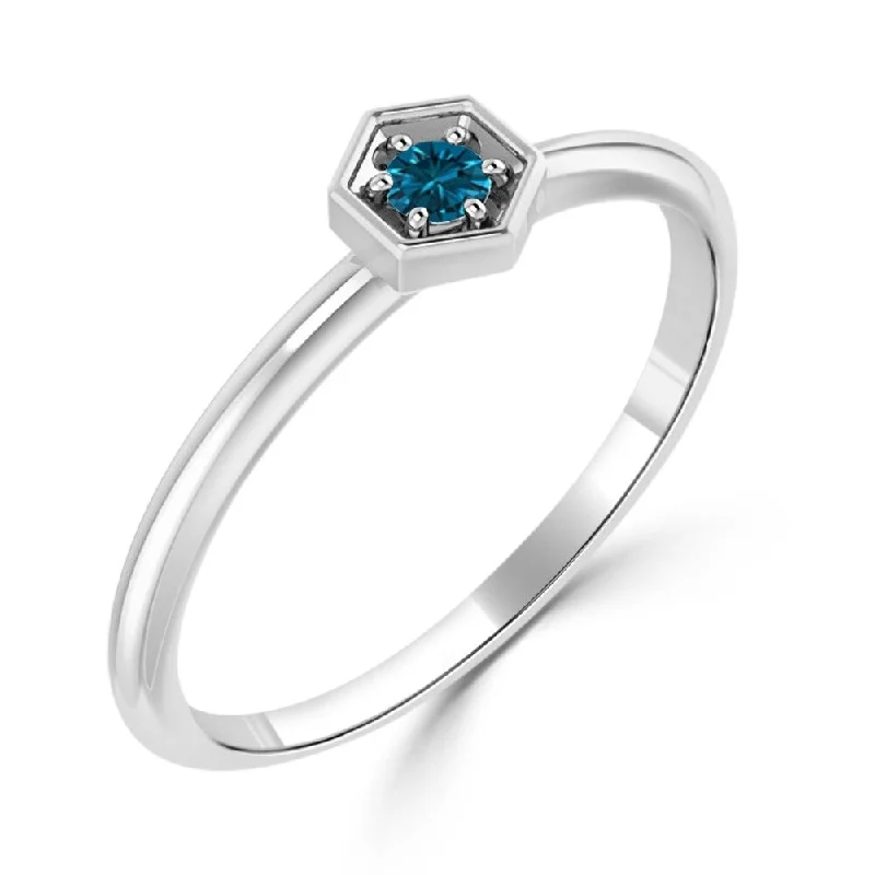 raw turquoise cluster ring-Quartz vein ring-Auriya Stackable Petite Solitaire Blue Diamond Ring 1/10cttw 10k Gold Ultra-thin