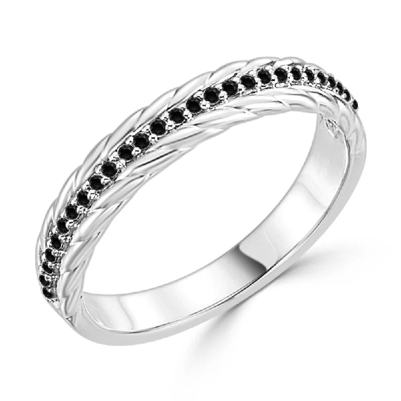 tarnished silver ring-High bezel ring-Auriya Stackable Rope Style 1/6ct TDW Black Diamond Wedding Band 10K Gold