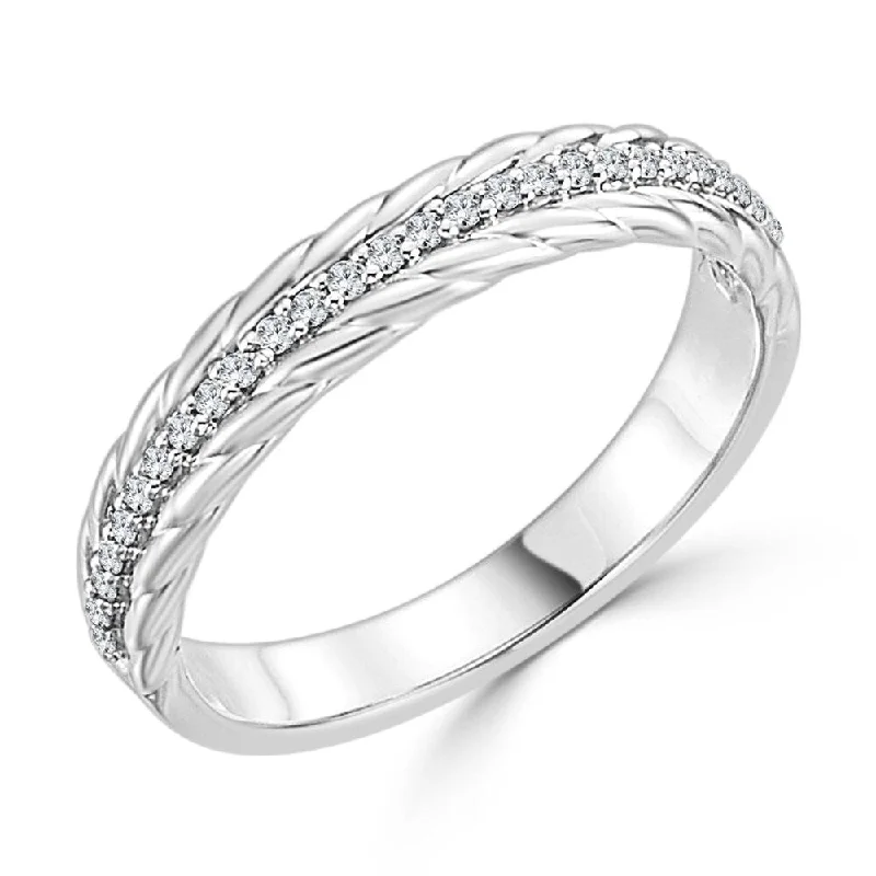 eleven-stone promise ring-Nonagonal gem ring-Auriya Stackable Rope Style 1/6ct TDW Diamond Wedding Band 10K Gold