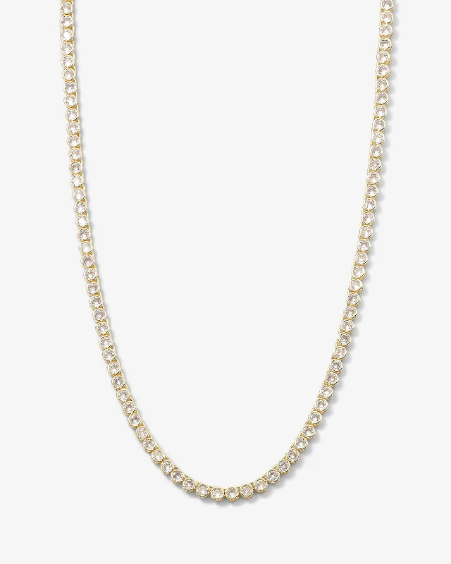 modern contoured chain necklace-Tucked seam necklace-Baroness Tennis Necklace 15" - Gold|White Diamondettes