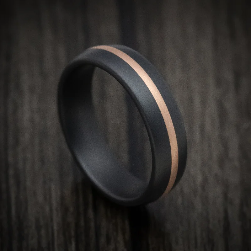 bohemian crest apex ring-Crumbled stone ring-Black Ceramic Men's Ring with 14K Rose Gold Inlay