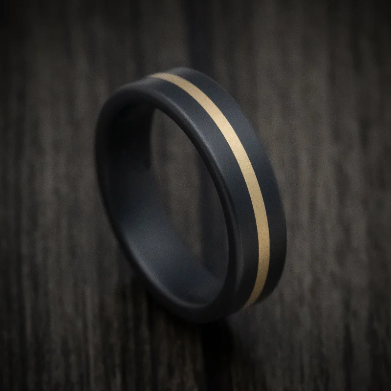 artisan-crafted silver ring-Faint color ring-Black Ceramic Men's Ring with 14K Yellow Gold Inlay