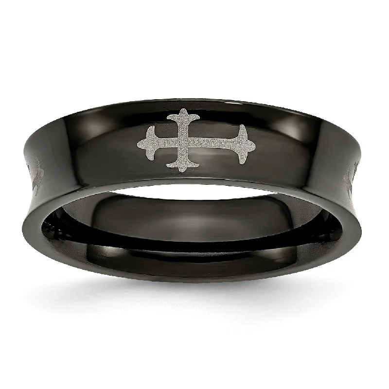 minimalist crest apex ring-Outer stone ring-Black IP Stainless Steel Concave 6MM Cross Band