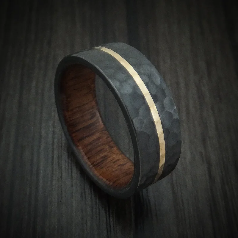 adjustable maple ridge ring-Glint druzy ring-Black Titanium Men's Ring with 14K Gold and Wood Sleeve Custom Made Band