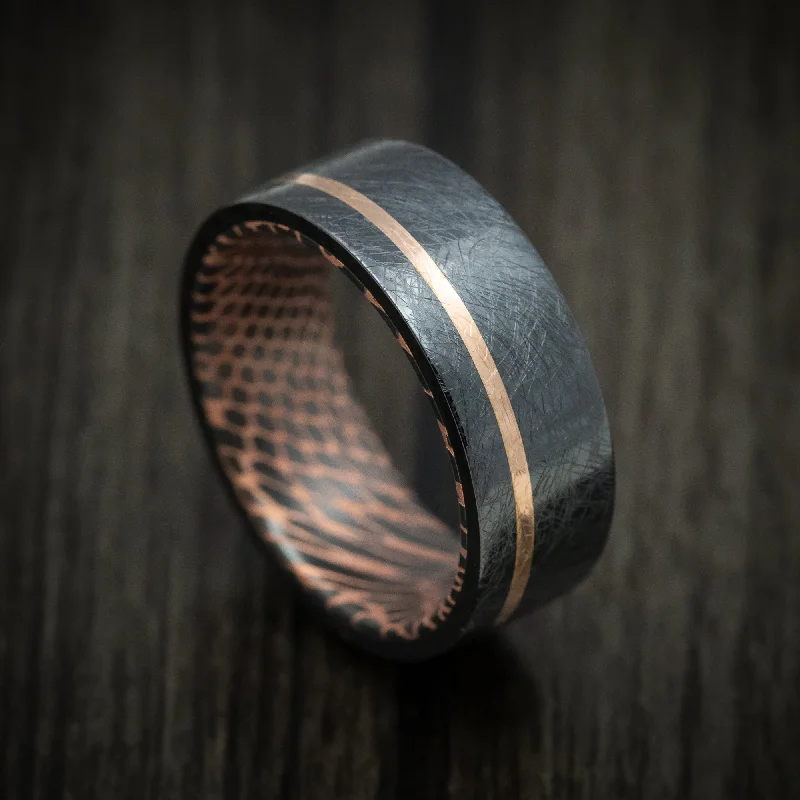 tarnished silver ring-High bezel ring-Black Zirconium and 14K Gold Distressed Men's Ring with Darkened Superconductor Sleeve Custom Made Band