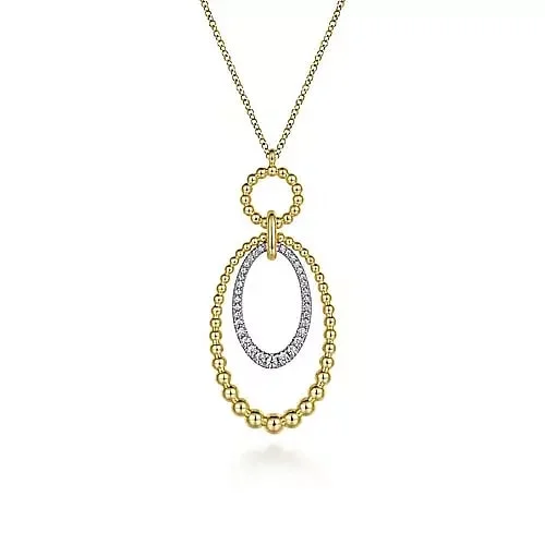 bold emerald summit apex necklace-Mottled finish necklace-Bujukan Diamond Oval Pendant Necklace in Yellow and White Gold, 0.25 cttw