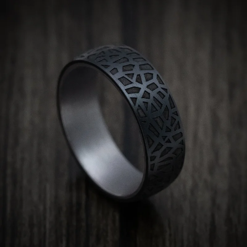 nature-themed summit apex ring-Stream stone ring-Carbon Fiber Band with Organic Design and Tantalum Sleeve Custom Made Men's Ring