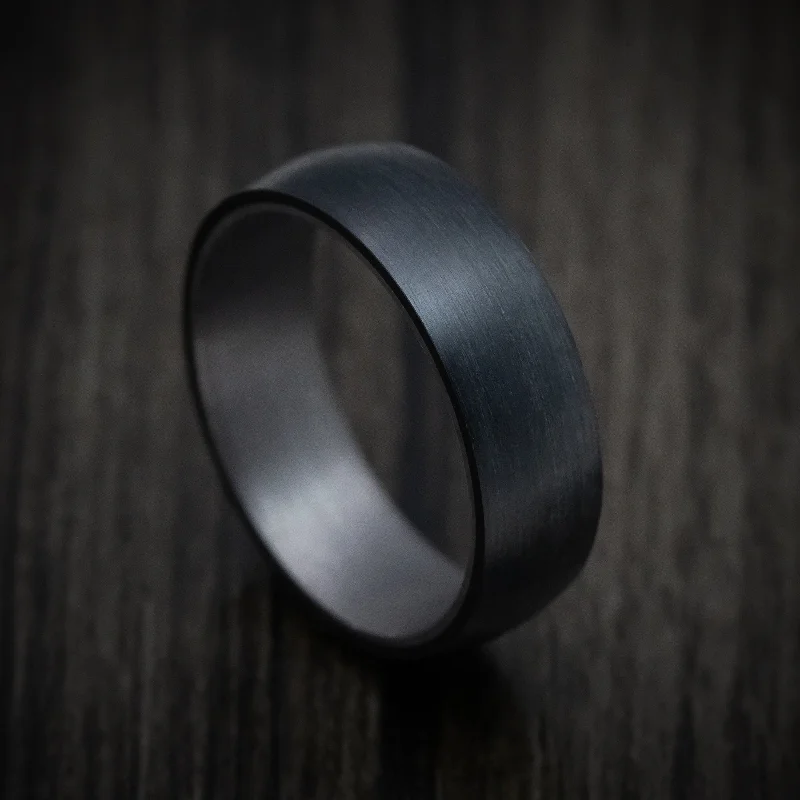 nature-themed crest ridge ring-Carved pattern ring-Carbon Fiber Band with Tantalum Sleeve Custom Made Men's Ring