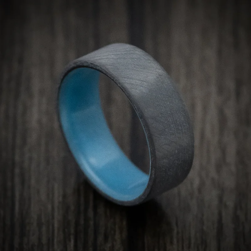 matte rose spiral ring-Subtle filigree ring-Carbon Fiber Men's Ring with Blue Glow Sleeve