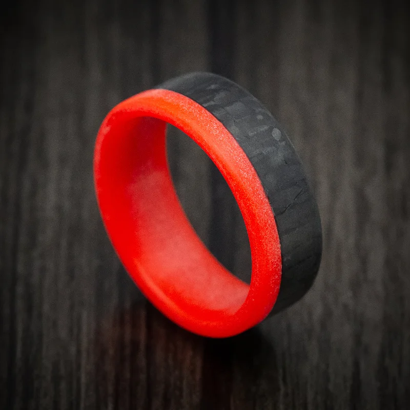 modern arched band ring-Shale shard ring-Carbon Fiber Men's Ring with Red Glow