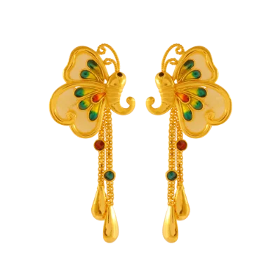 inscribed eternity drop earrings-Raised gem earrings-Charming Butterfly Shape 22k Gold Jewellery Set In Meenakari Style