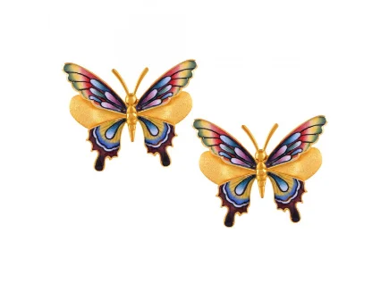 inscribed eternity drop earrings-Raised gem earrings-Charming Rainbow Coloured Butterfly Shape 22k Gold Earrings