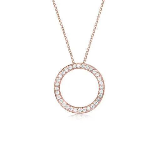 floral prong diamond necklace-Lily bloom necklace-Circle pendant with 0.69 carats* of diamond simulants in 10 carat rose gold