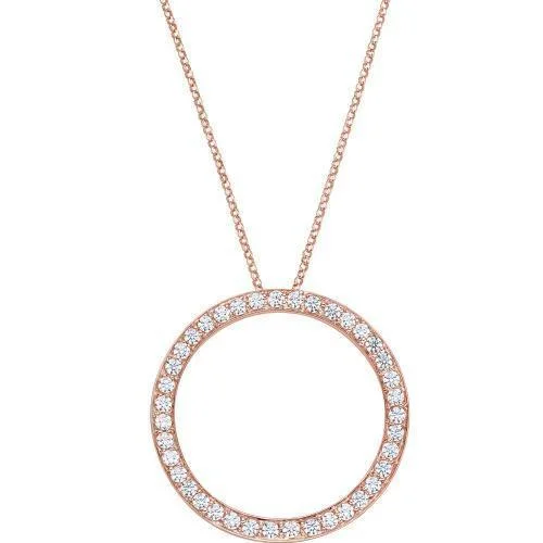 bold opal prong necklace-Relic mine necklace-Circle pendant with 1.17 carats* of diamond simulants in 10 carat rose gold