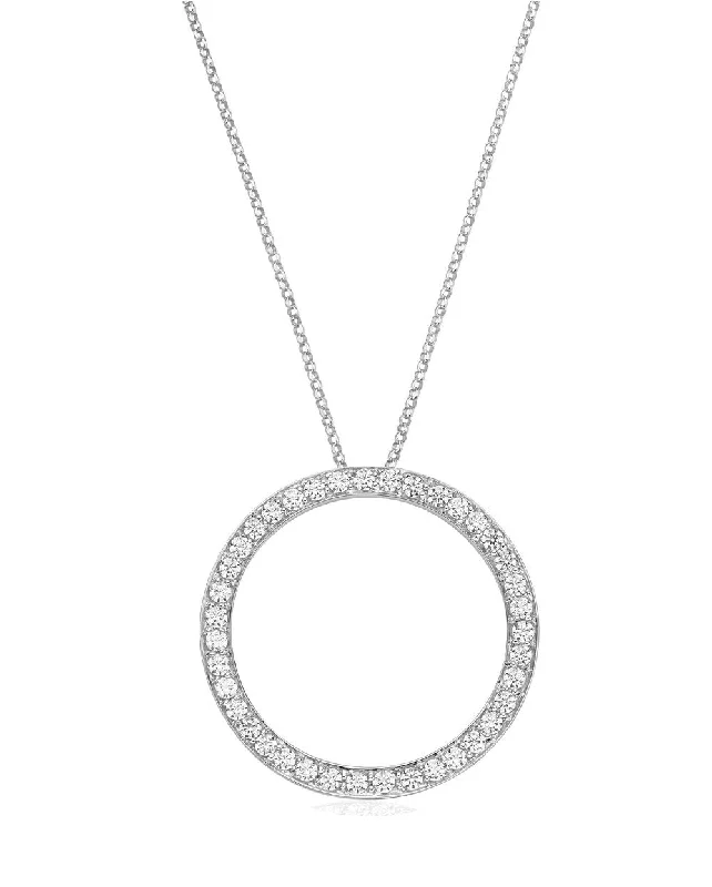 adjustable summit ridge necklace-Tulip set necklace-Circle pendant with 1.17 carats* of diamond simulants in 10 carat white gold