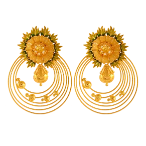 nature-themed ridge crest earrings-Fern vine earrings-Circular Spiral 22k Gold Stud Earrings With Floral & Leafy Details