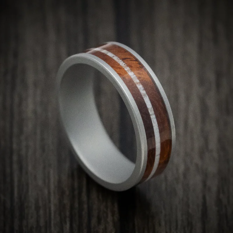 tarnished rose eternity ring-Drift stripe ring-Cobalt Chrome Men's Ring with Wood and Antler Inlays