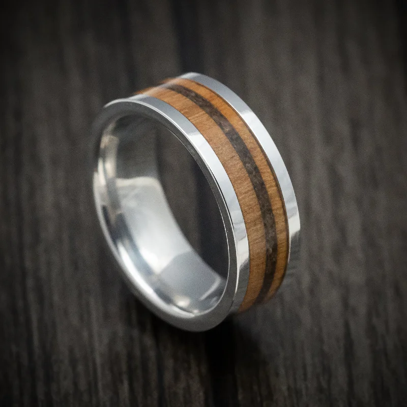 minimalist slope summit ring-Alder sprig ring-Cobalt Chrome Men's Ring with Wood and Dinosaur Bone Inlays