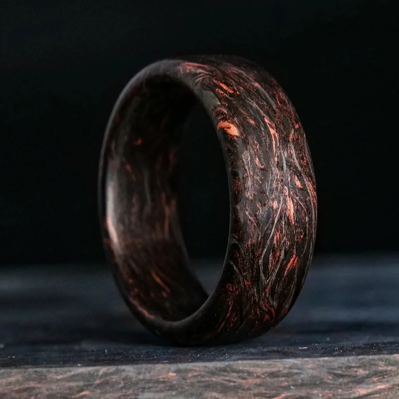 raw jade accent ring-Zebra jasper ring-Copper Burl Carbon Fiber Ring