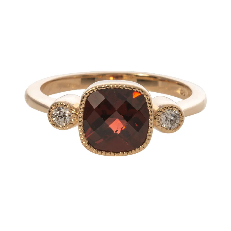 vibrant amethyst stack ring-Micro mosaic ring-Cushion Garnet & Round Diamond 14K Yellow Gold Ring