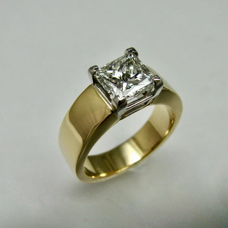 modern sleek stellar ring-Meadow grass ring-Custom Wedding Ring with Princess Cut Diamond