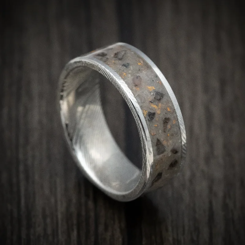 matte rose layer ring-Brass toned ring-Damascus Steel Men's Ring Tan Sand and Black Dinosaur Bone with Gold Flakes Inlay