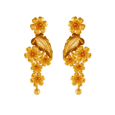 art deco citrine earrings-Molten metal earrings-Dazzling 22k Gold Earrings With Floral And Leafy Design