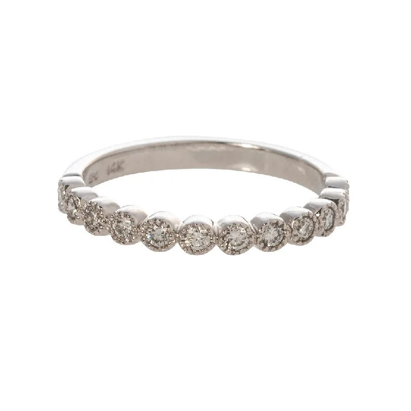 nature-themed branch ridge ring-Woven twig ring-.26ct Diamond Bezel Milgrain 14K White Gold Halfway Band