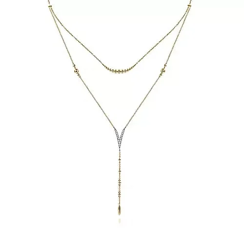 matte bronze spiral necklace-Flickering light necklace-Diamond Layered Chevron Lariat Necklace in White and Yellow Gold, 0.20 cttw