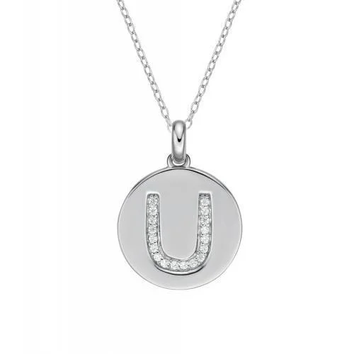 minimalist apex ridge necklace-Classic style necklace-Disc Initial Pendant - U in Sterling Silver