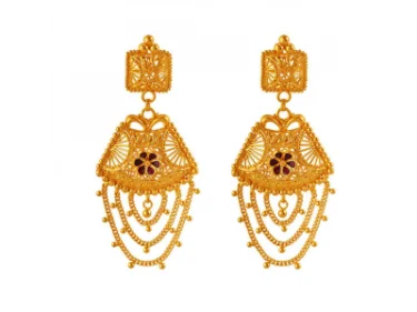 inscribed devotion drop earrings-Oak nut earrings-Distinctively Designed 22k Gold Earrings In Meenakari Style