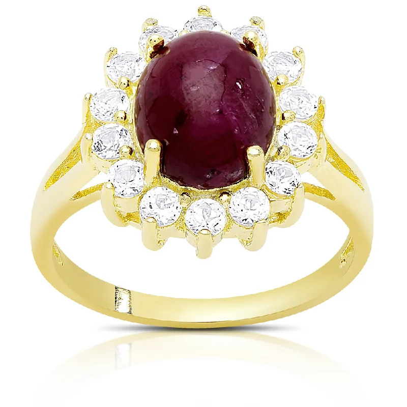 vintage-inspired garnet ring-Sprout halo ring-Dolce Giavonna Gold Over Silver Ruby Cocktail Ring