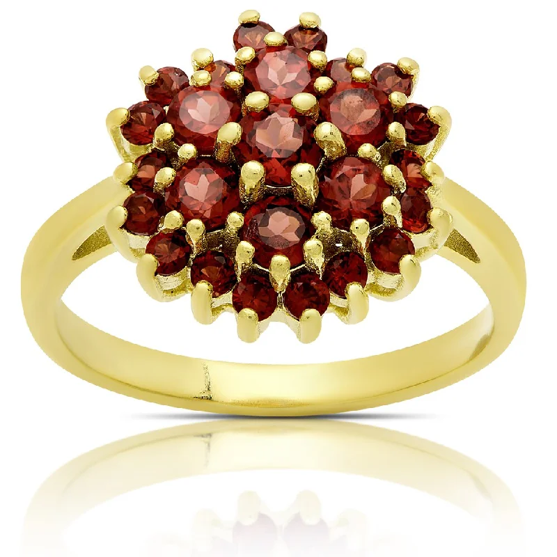 adjustable crest summit ring-Spruce needle ring-Dolce Giavonna Gold Over Sterling Silver Garnet Cluster Design Ring