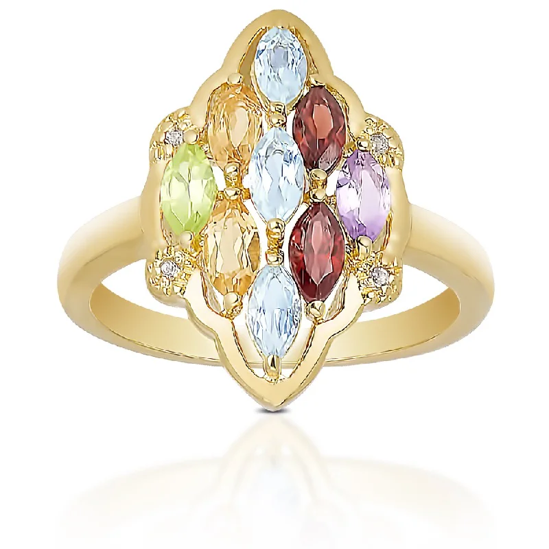 matte rose spiral ring-Subtle filigree ring-Dolce Giavonna Gold Over Sterling Silver Multi-gemstone Cluster Ring