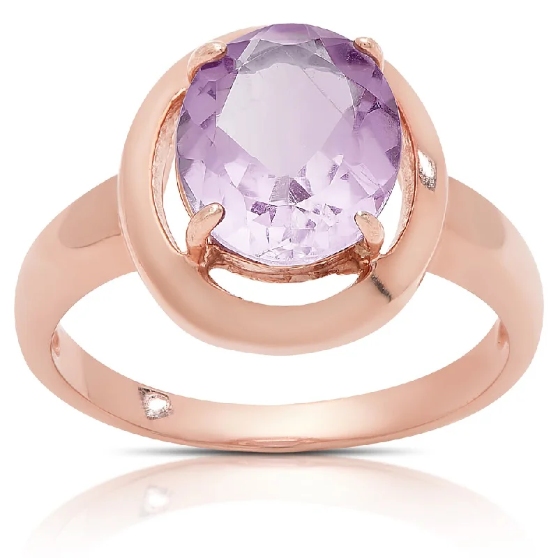 minimalist peak apex ring-Art deco style ring-Dolce Giavonna Rose Gold Over Sterling Silver Oval Amethyst Solitaire Ring