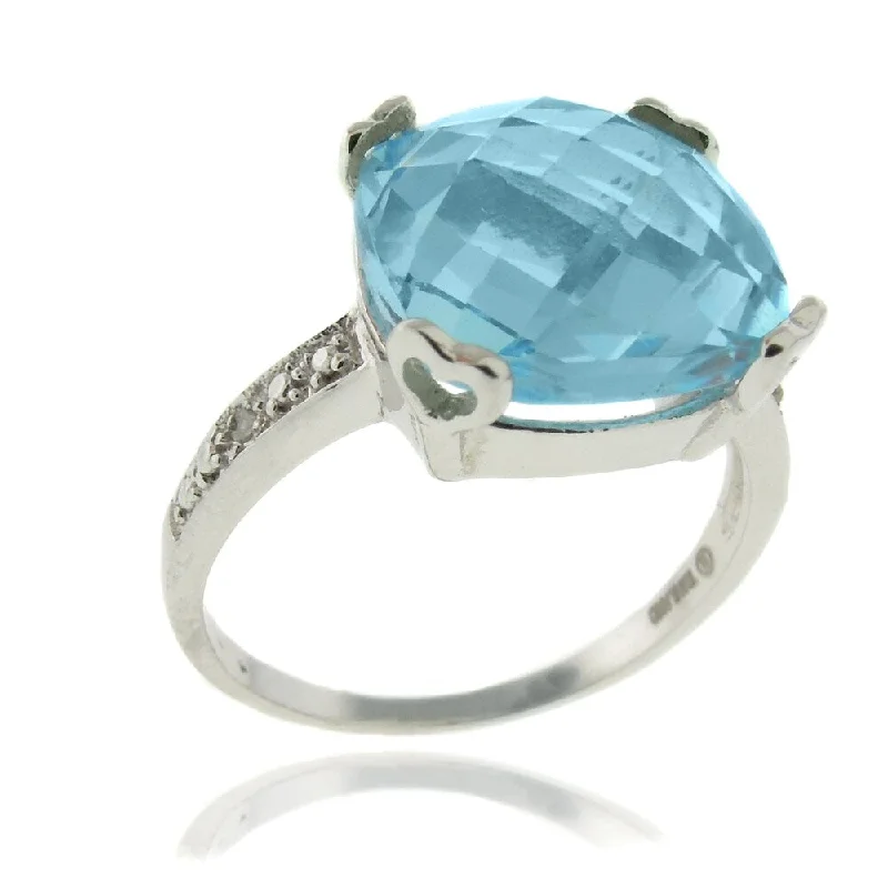 inscribed ancestry ring-Violet iolite ring-Dolce Giavonna Silver Overlay Cushion-cut Blue Topaz and Diamond Accent Ring