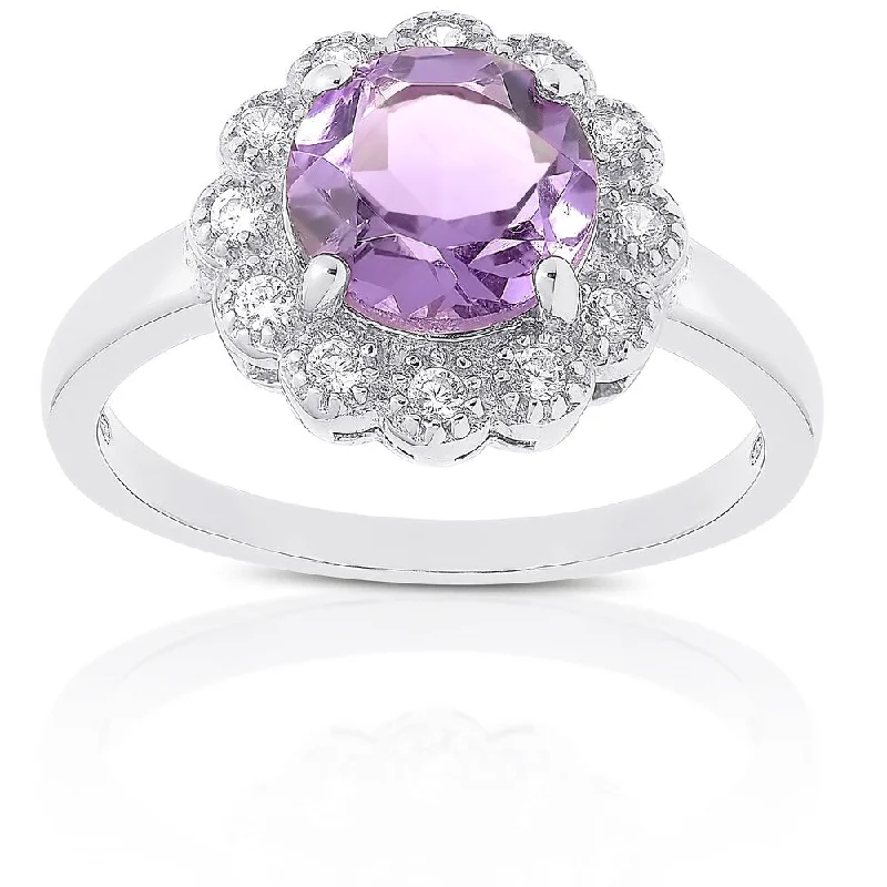 dainty branch design ring-Inlaid wedding ring-Dolce Giavonna Sterling Silver Amethyst and White Topaz Ring