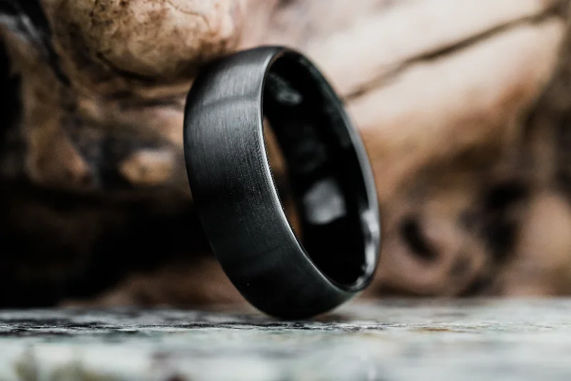 gothic-inspired panther claw ring-Mist glass ring-Domed Brush Finished Black Tungsten Wedding Band