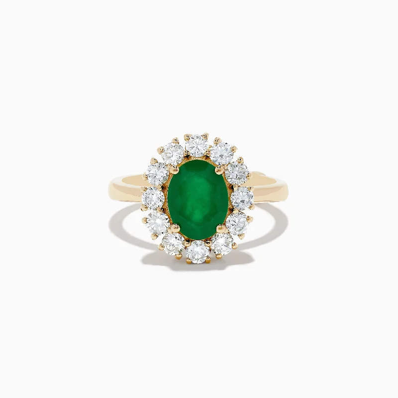 modern contoured band ring-Tucked seam ring-14K Yellow Gold Emerald and Diamond Ring