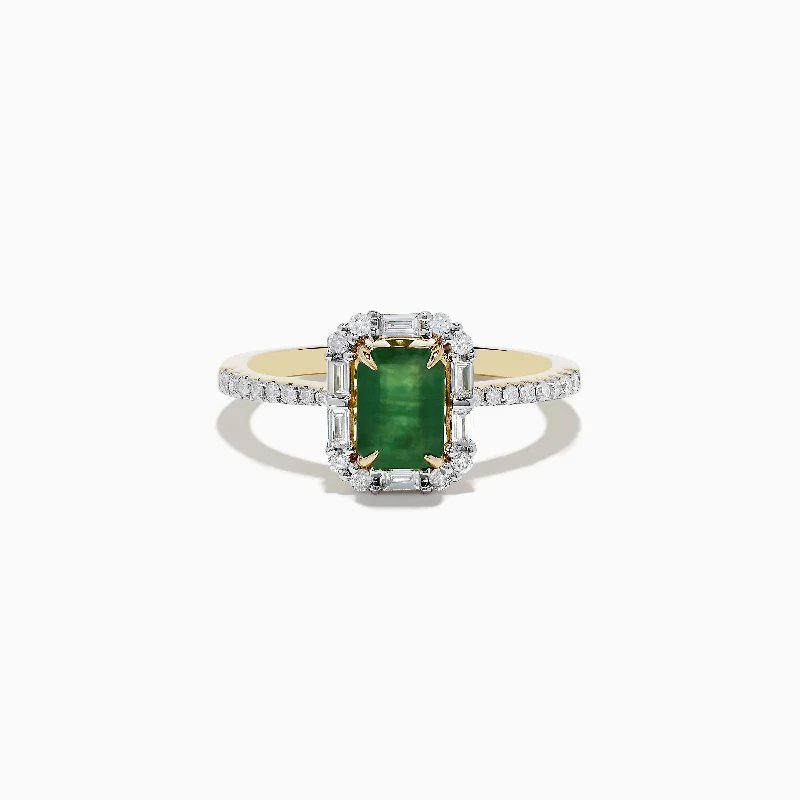 boho-inspired garnet ring-Pear-cut emerald ring-14K Yellow Gold Emerald and Diamond Ring