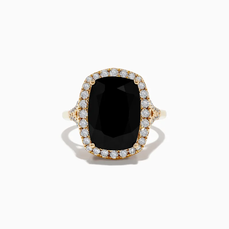 minimalist apex ridge ring-Classic style ring-14K Yellow Gold Onyx and Diamond Ring