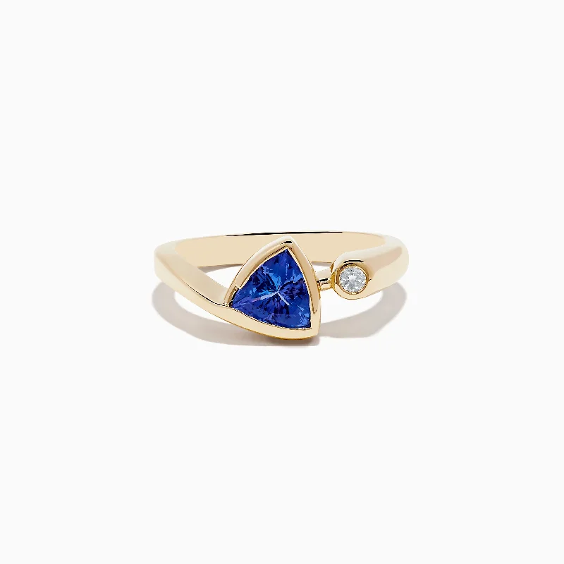 modern layered chalcedony ring-Vedic gold ring-Nahla Siri 14K Yellow Gold Tanzanite and Diamond Ring