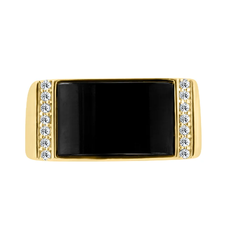 minimalist peak apex ring-Art deco style ring-EFFY 15X10MM Rectangle Onyx and White Sapphire Fashion Ring in Gold Plated Sterling Silver