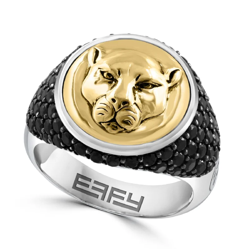 bohemian summit ridge ring-Arcing band ring-EFFY Black Spinel Panther Ring in Sterling Silver