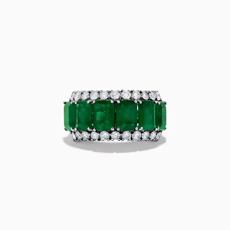 artisan-crafted rose ring-Net weave ring-Brasilica 14K White Gold Emerald and Diamond Ring