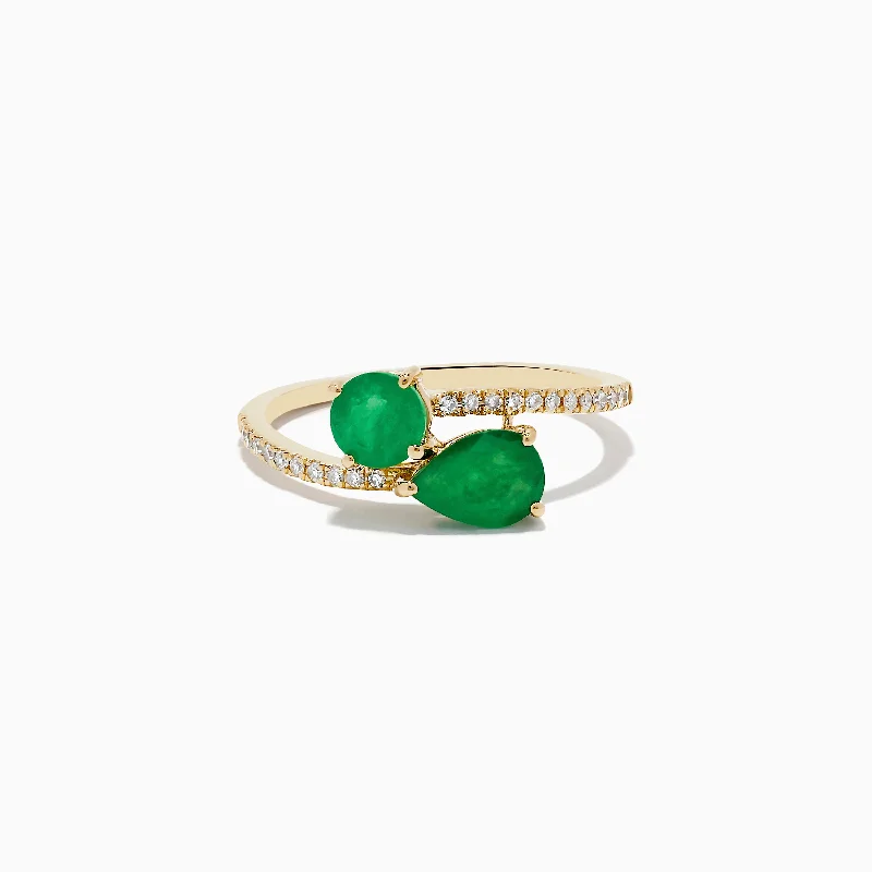 bold sapphire summit apex ring-Raised scale ring-Brasilica 14K Yellow Gold Emerald and Diamond Ring